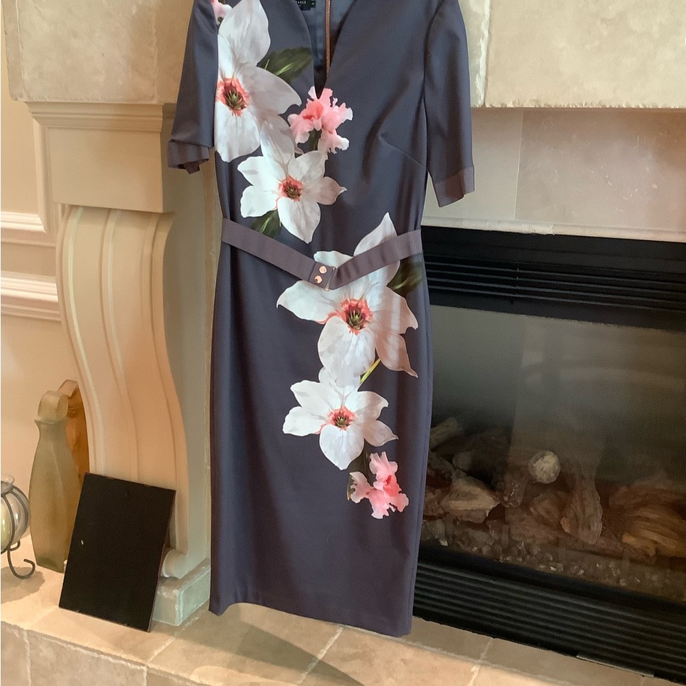 Ted Baker London White and Orange Asymmetrical Midi Dress